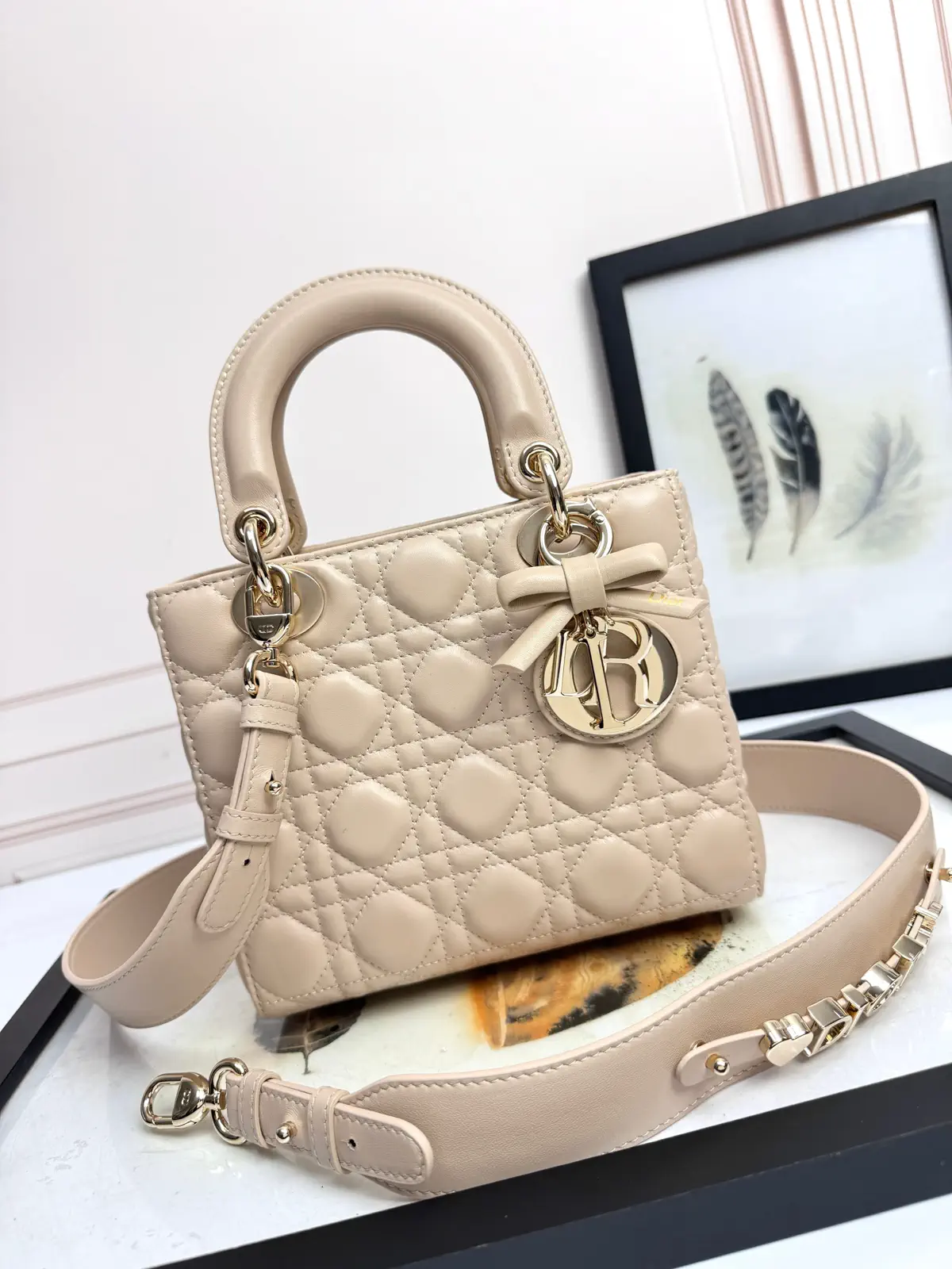 Dior Quilted Mini Top Handle Bag with Bow Charm image 1