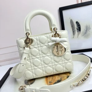 Dior White Quilted Mini Top Handle Bag with Bow Charm image 1