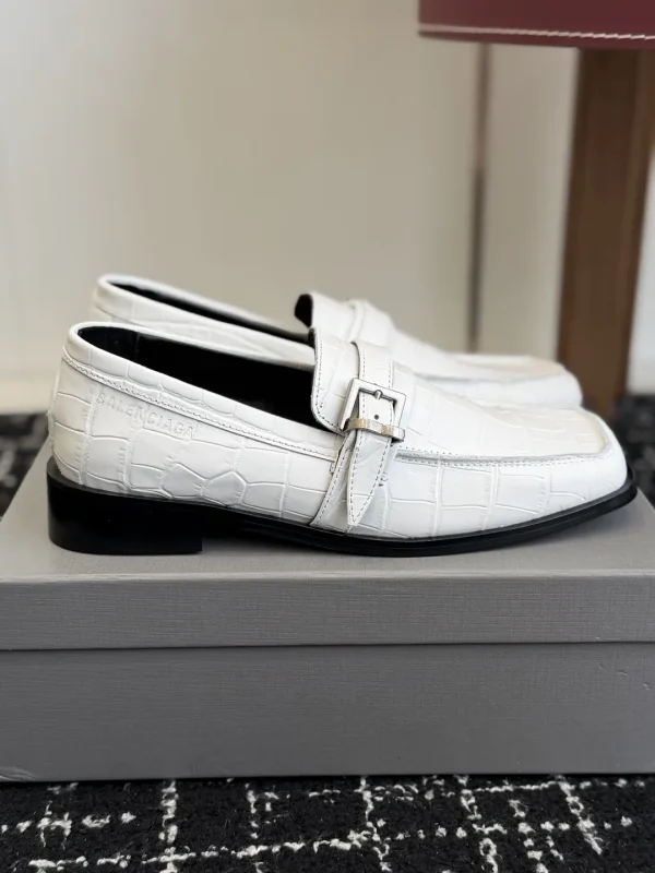 Balenciaga Square Toe Croc-Embossed Leather Loafers image 1