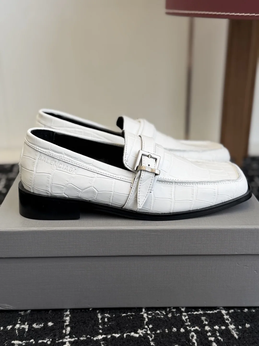Balenciaga Square Toe Croc-Embossed Leather Loafers image 1