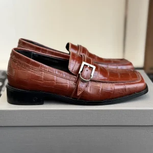 Balenciaga Square Toe Croc-Embossed Leather Loafers image 1