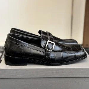 Balenciaga Square Toe Croc-Embossed Leather Loafers image 1