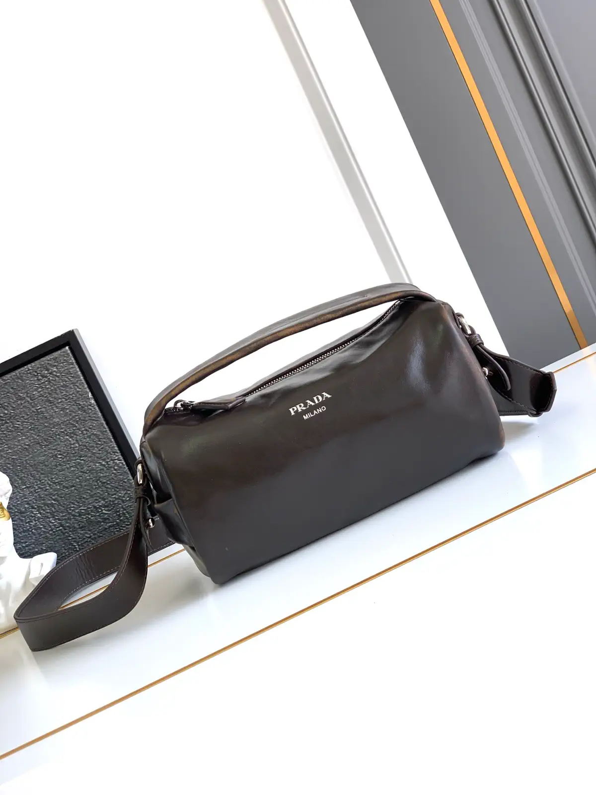 Prada Distressed Leather Boston Top Handle Bag image 1