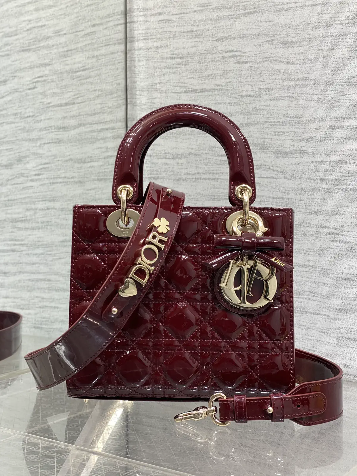 Dior Quilted Patent Top Handle Bag with Bow Charm image 1