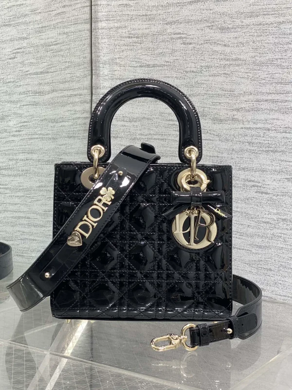 Dior Quilted Patent Top Handle Bag with Bow Charm image 1