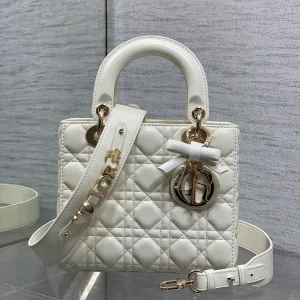 Dior White Quilted Top Handle Bag with Bow Charm image 1