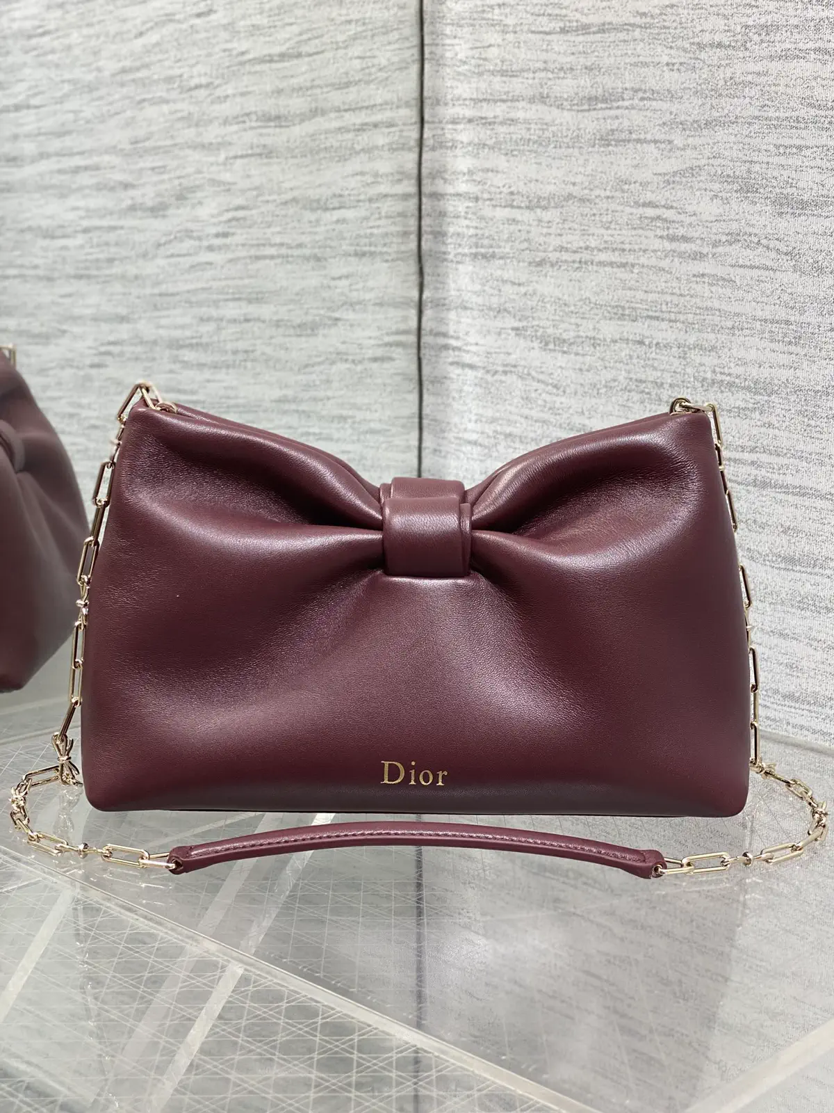 Dior Burgundy Bow Detail Chain Bag image 1