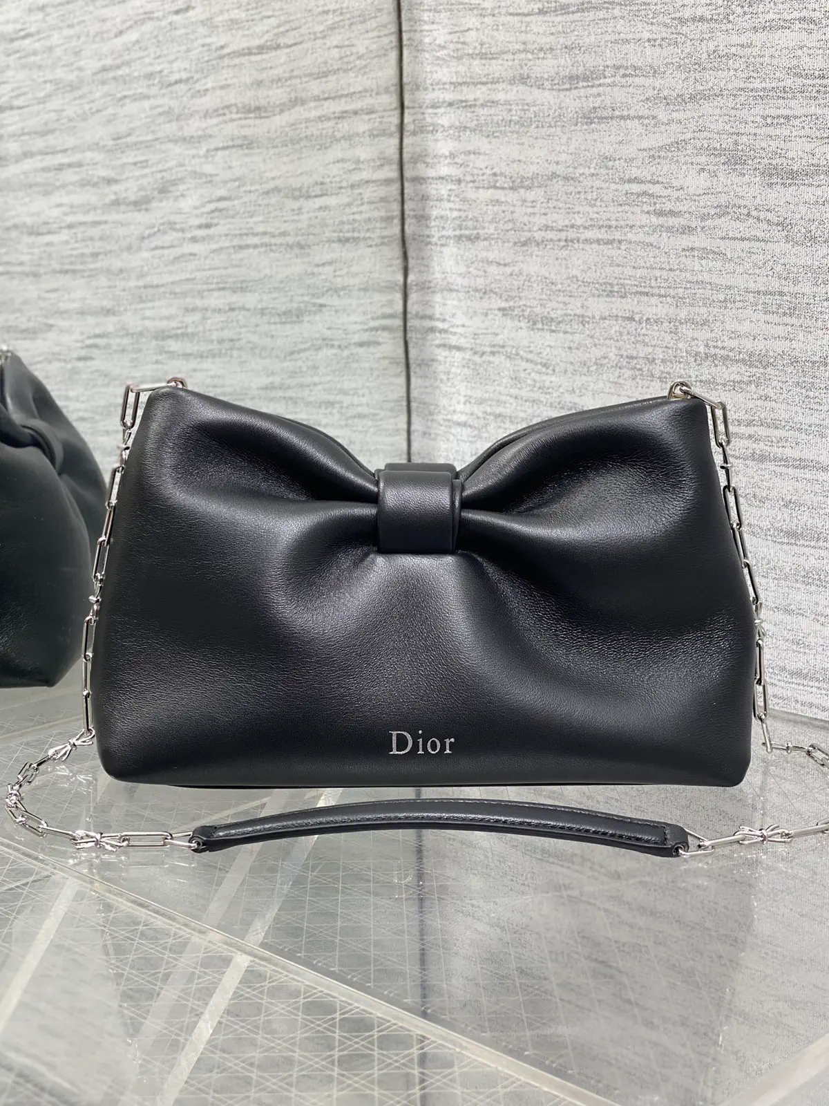 Dior Black Bow Detail Lambskin Chain Bag image 1
