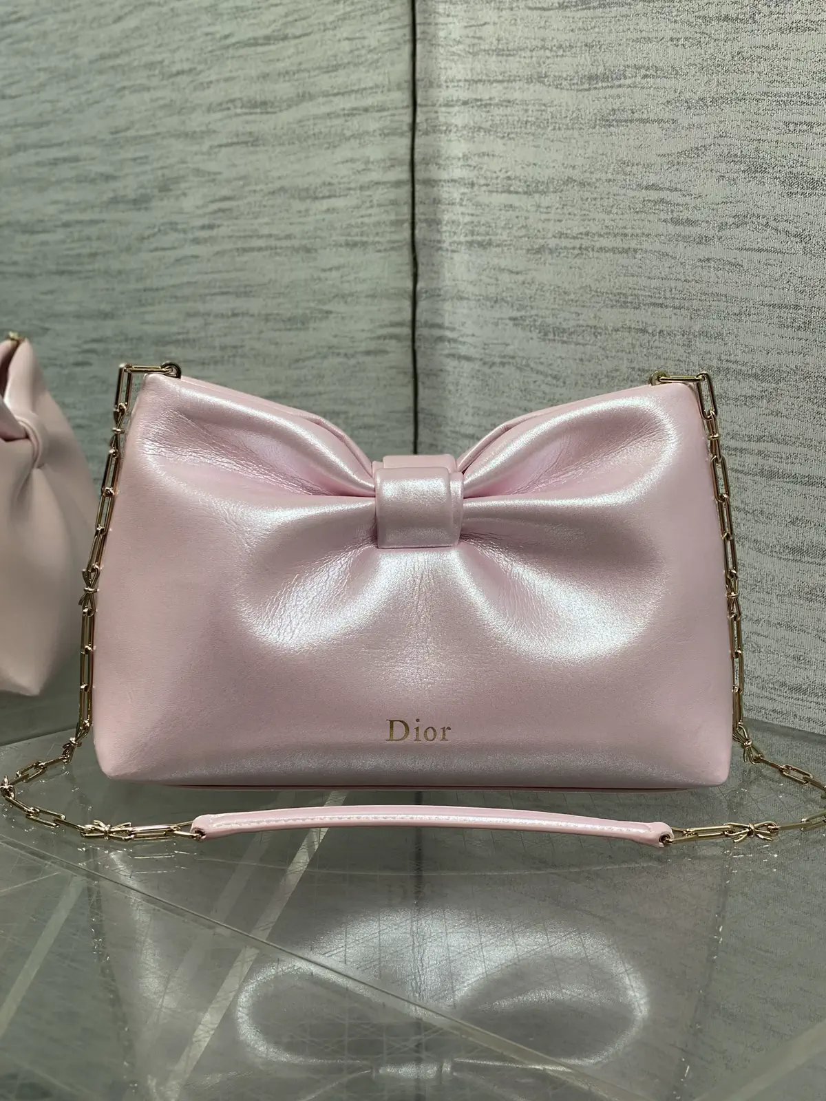 Dior Pink Bow Detail Lambskin Chain Bag image 1