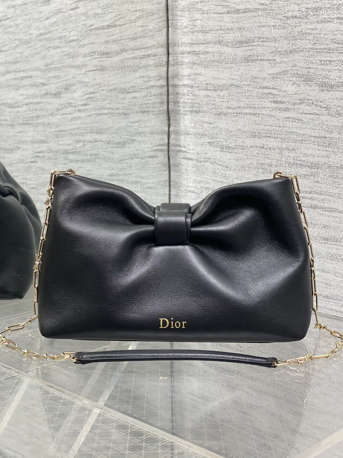 Dior Black Bow Detail Lambskin Chain Bag image 1