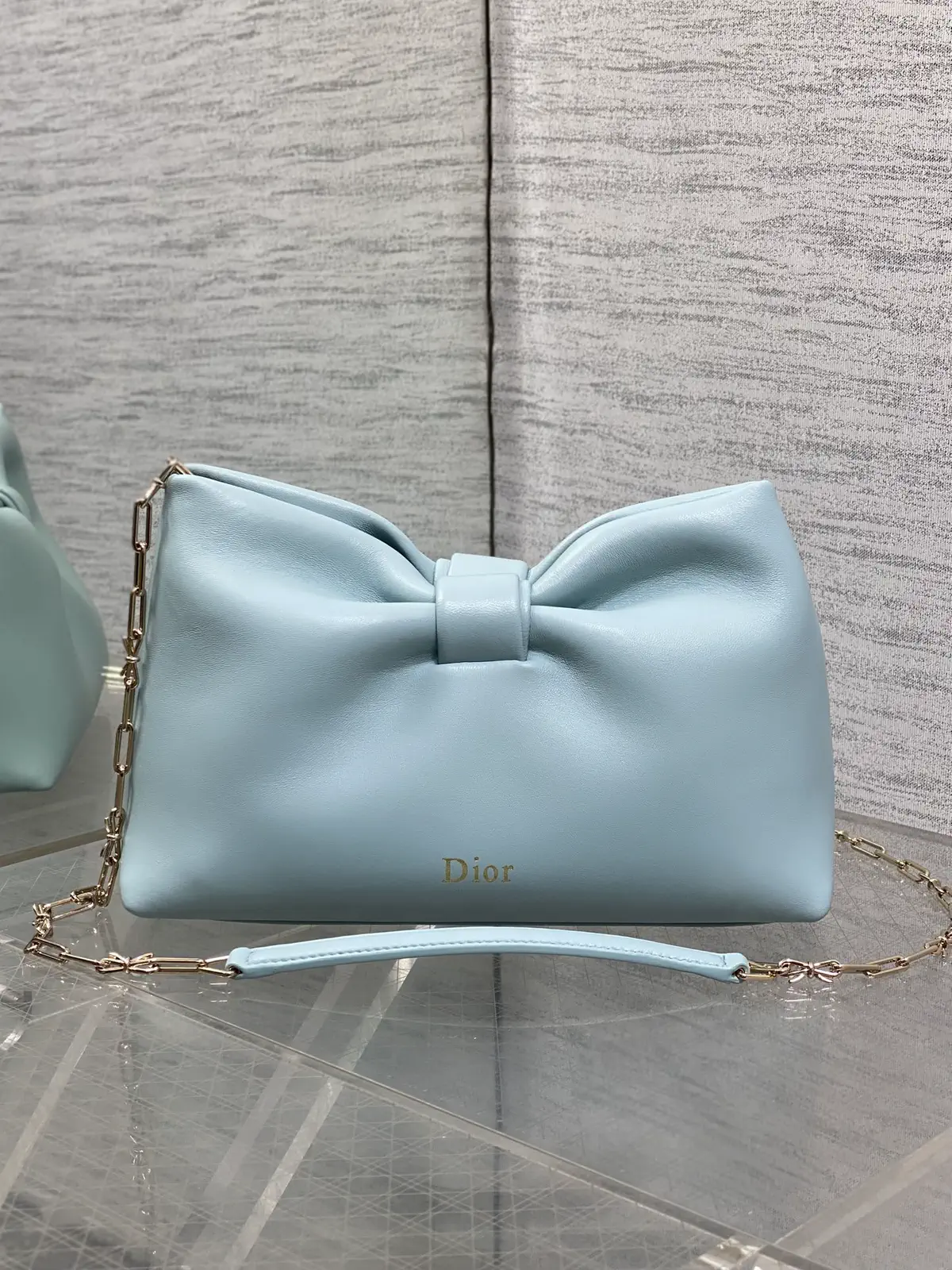 Dior Light Blue Bow Detail Lambskin Chain Bag image 1