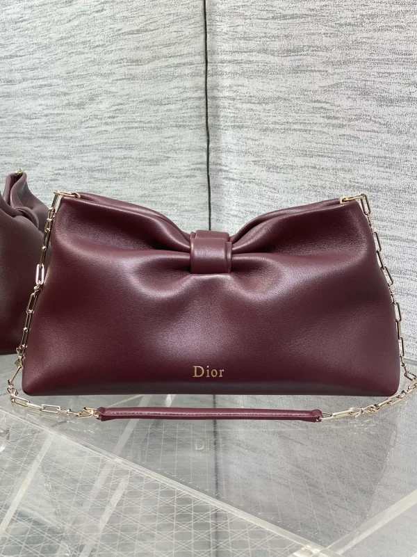 Dior Burgundy Bow Detail Lambskin Chain Bag image 1