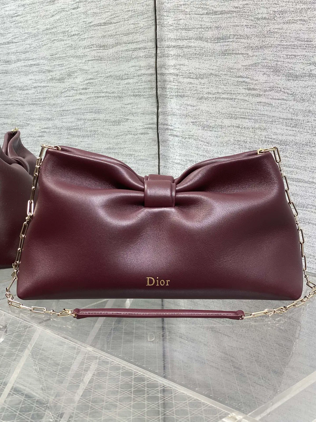 Dior Burgundy Bow Detail Lambskin Chain Bag image 1