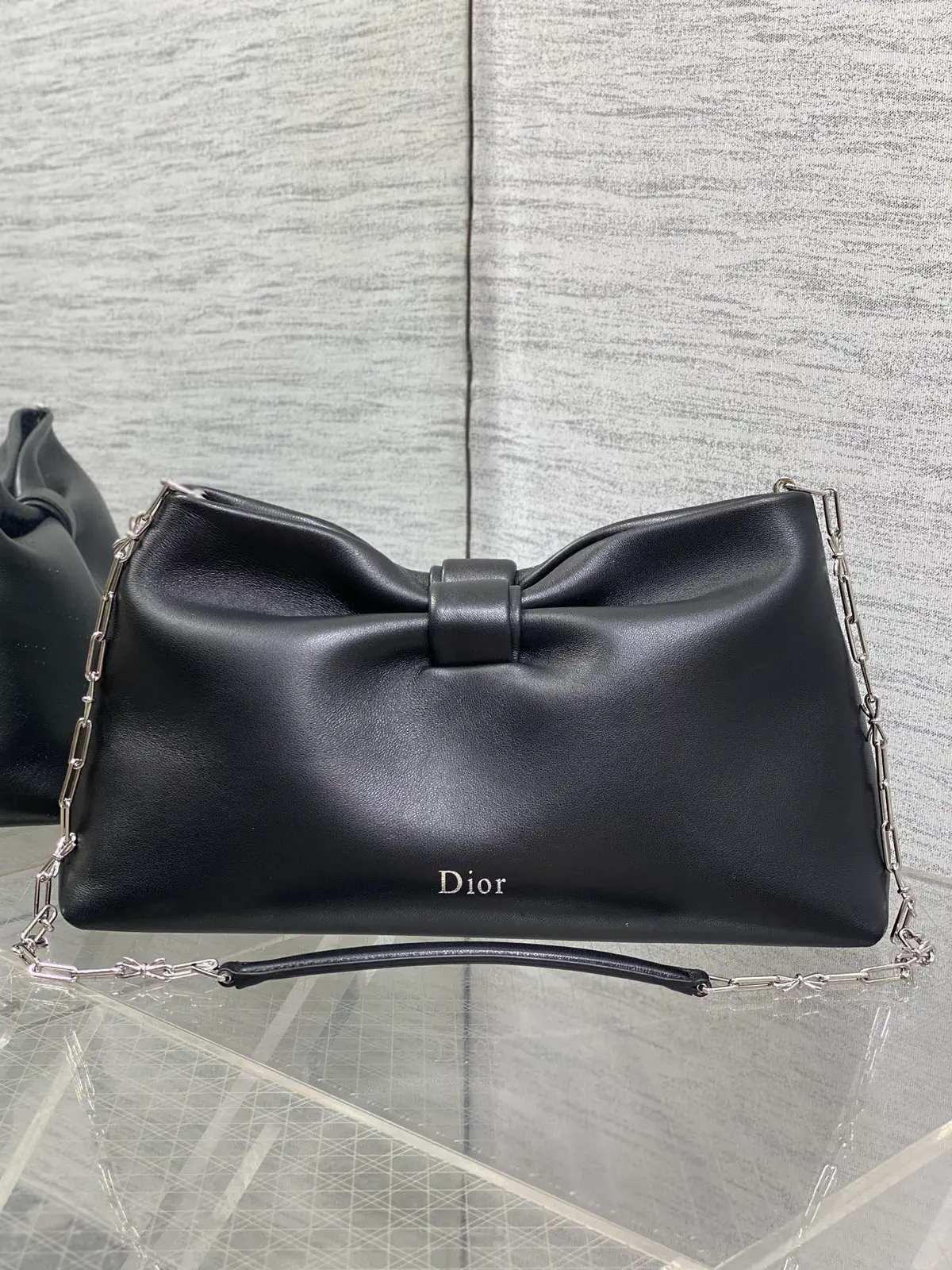 Dior Black Bow Detail Lambskin Chain Bag image 1