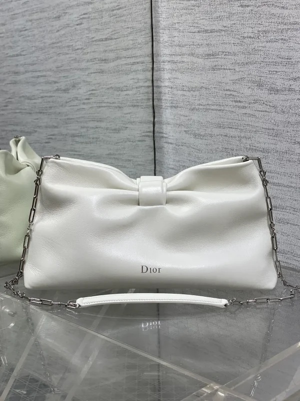 Dior White Bow Detail Lambskin Chain Bag image 1