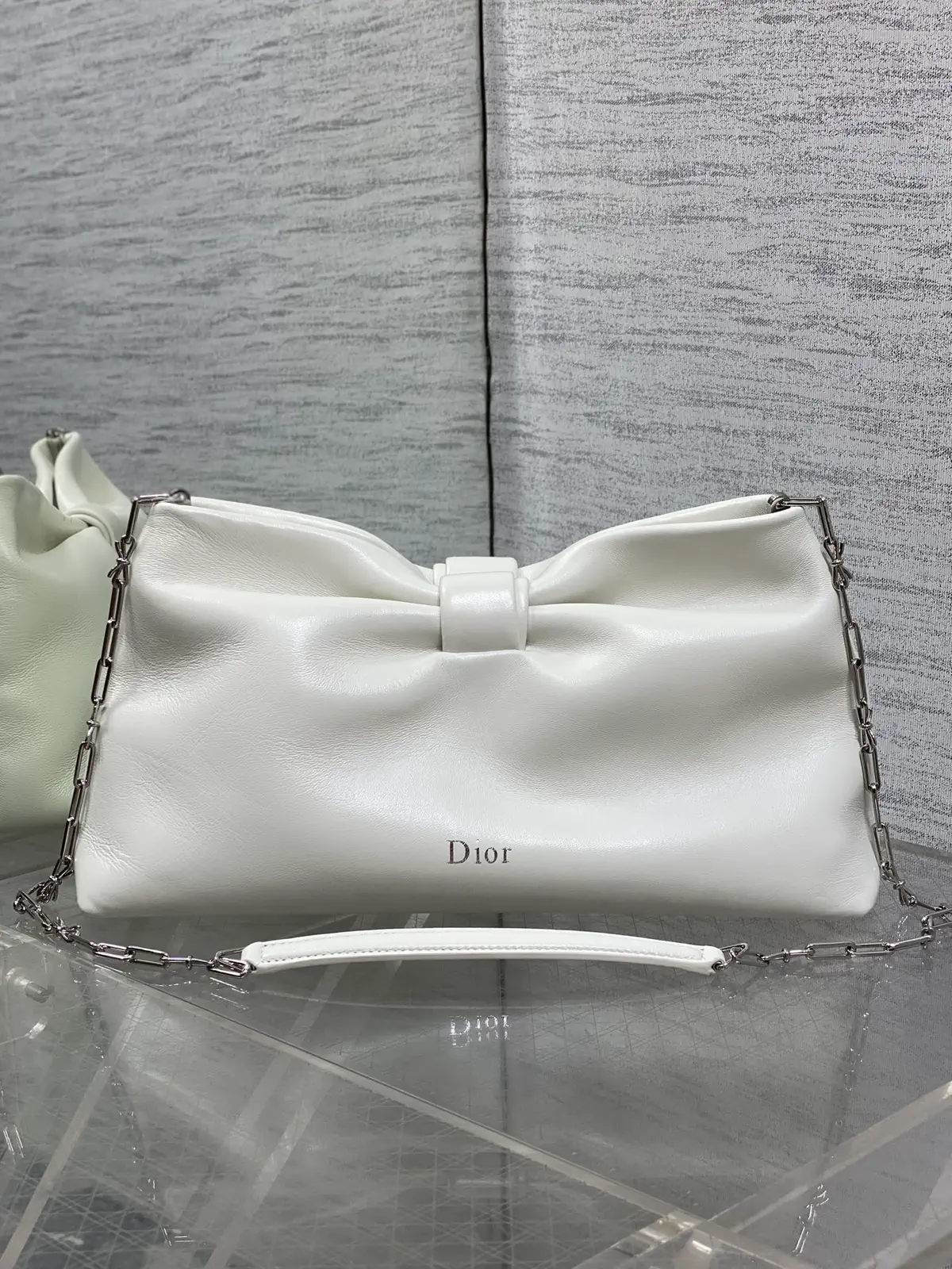 Dior White Bow Detail Lambskin Chain Bag image 1