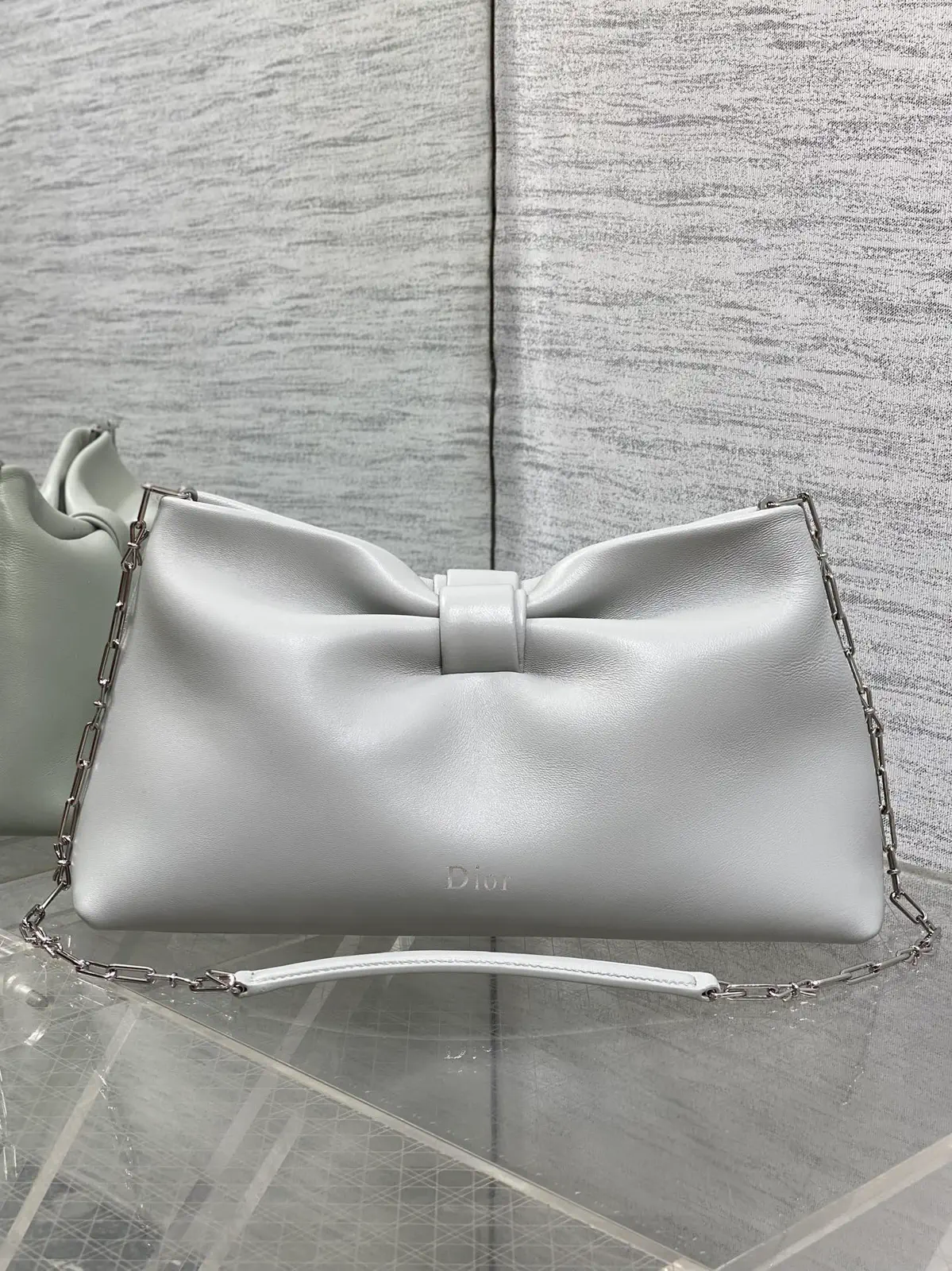 Dior Light Gray Bow Detail Chain Bag image 1
