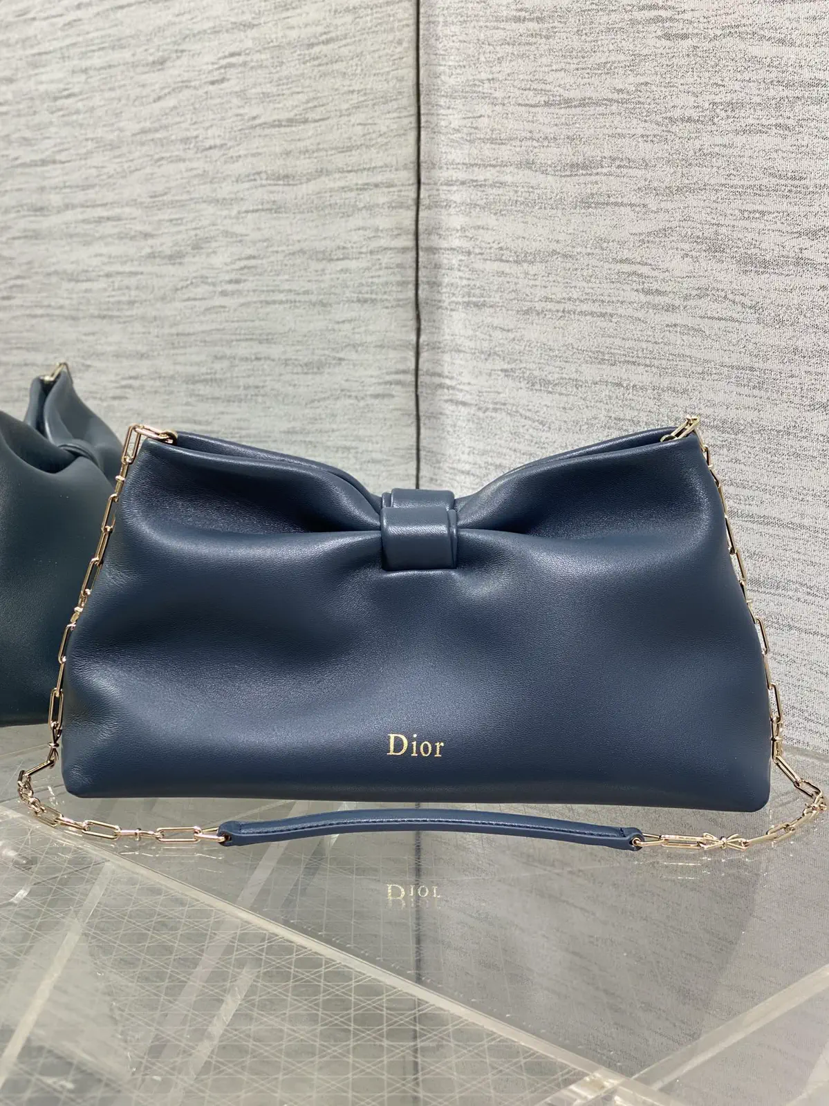 Dior Navy Blue Bow Detail Chain Bag image 1