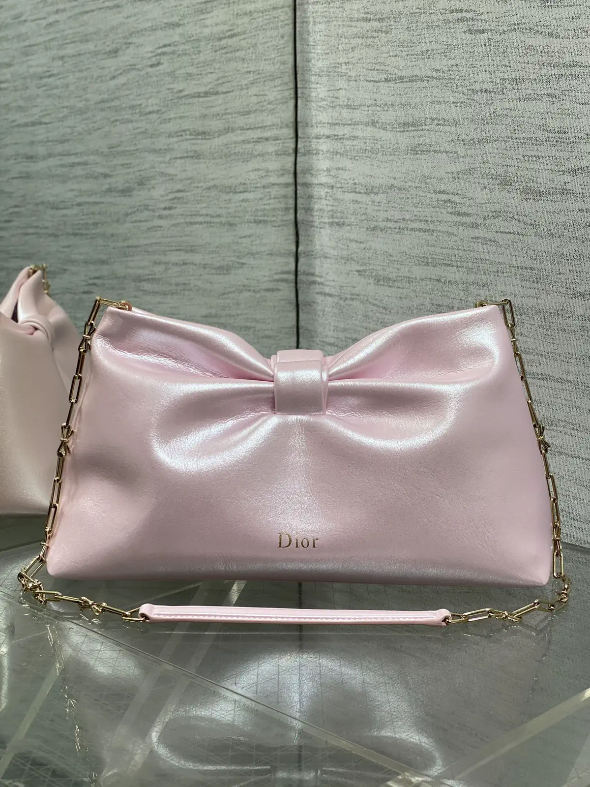 Dior Pink Bow Detail Lambskin Chain Bag image 1