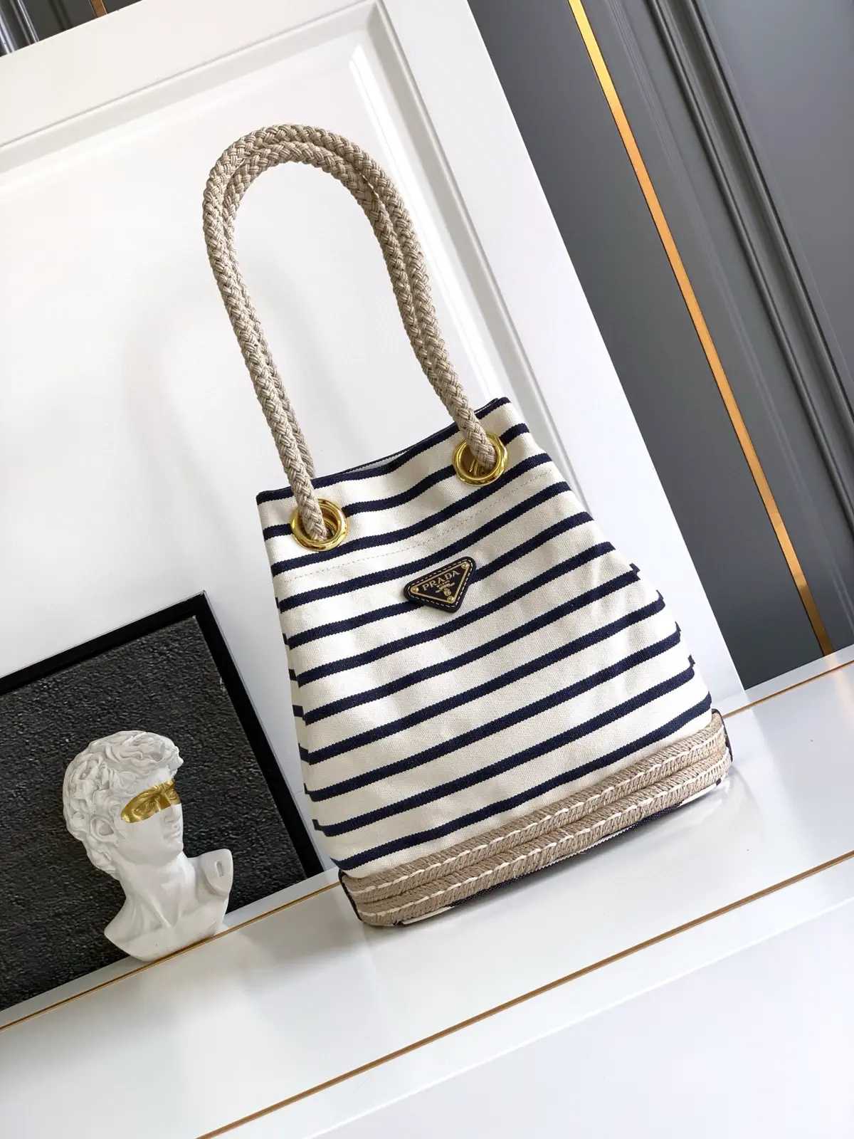Prada Striped Canvas Bucket Bag image 1