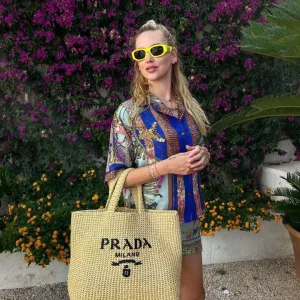 Prada Logo Straw Tote Bag image 1