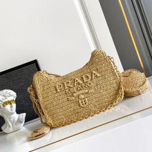 Prada Woven Straw Hobo Shoulder Bag image 1