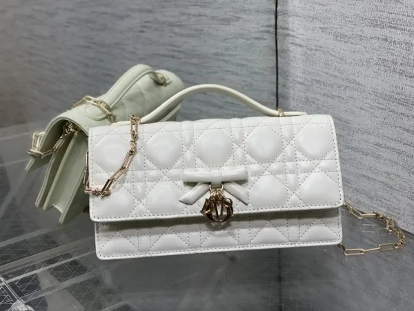 Dior White Quilted Bow Charm Top Handle Bag image 1