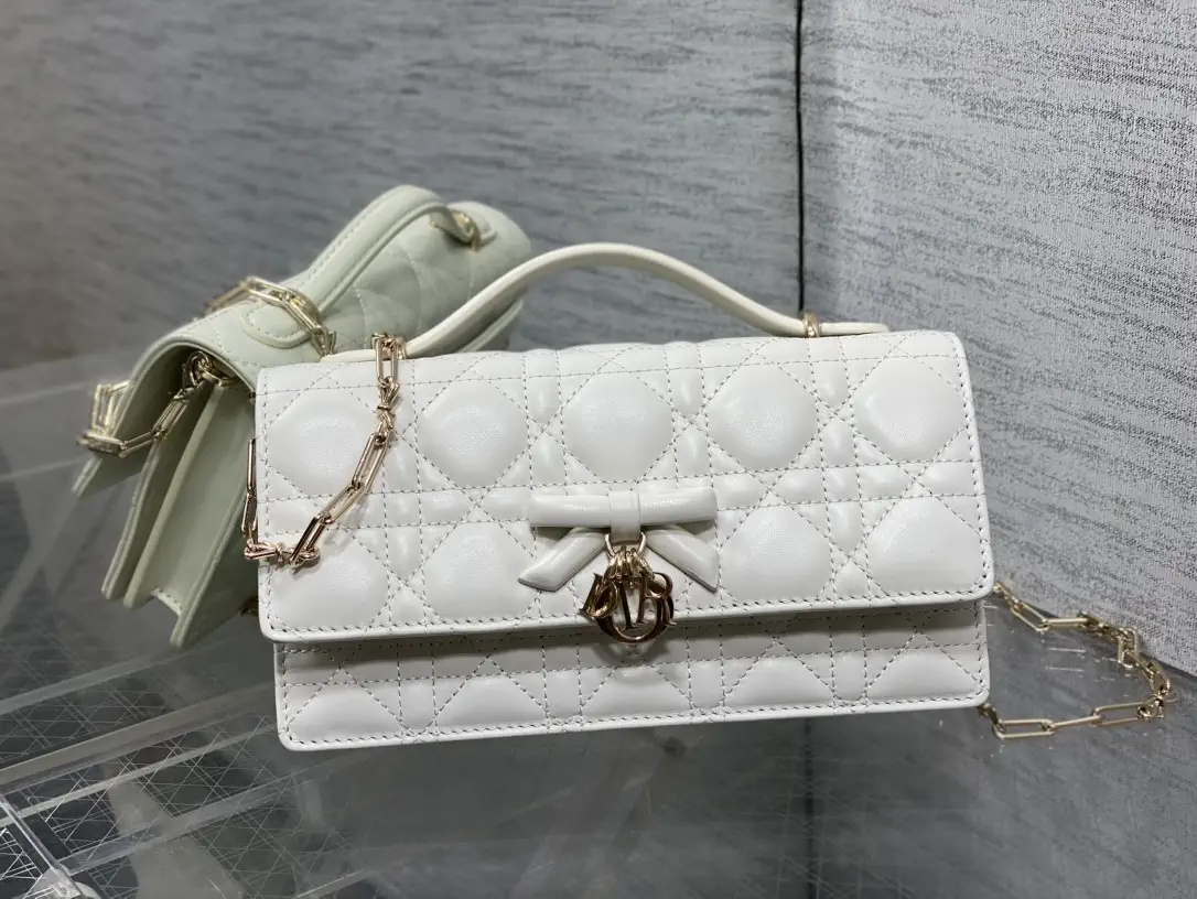 Dior White Quilted Bow Charm Top Handle Bag image 1