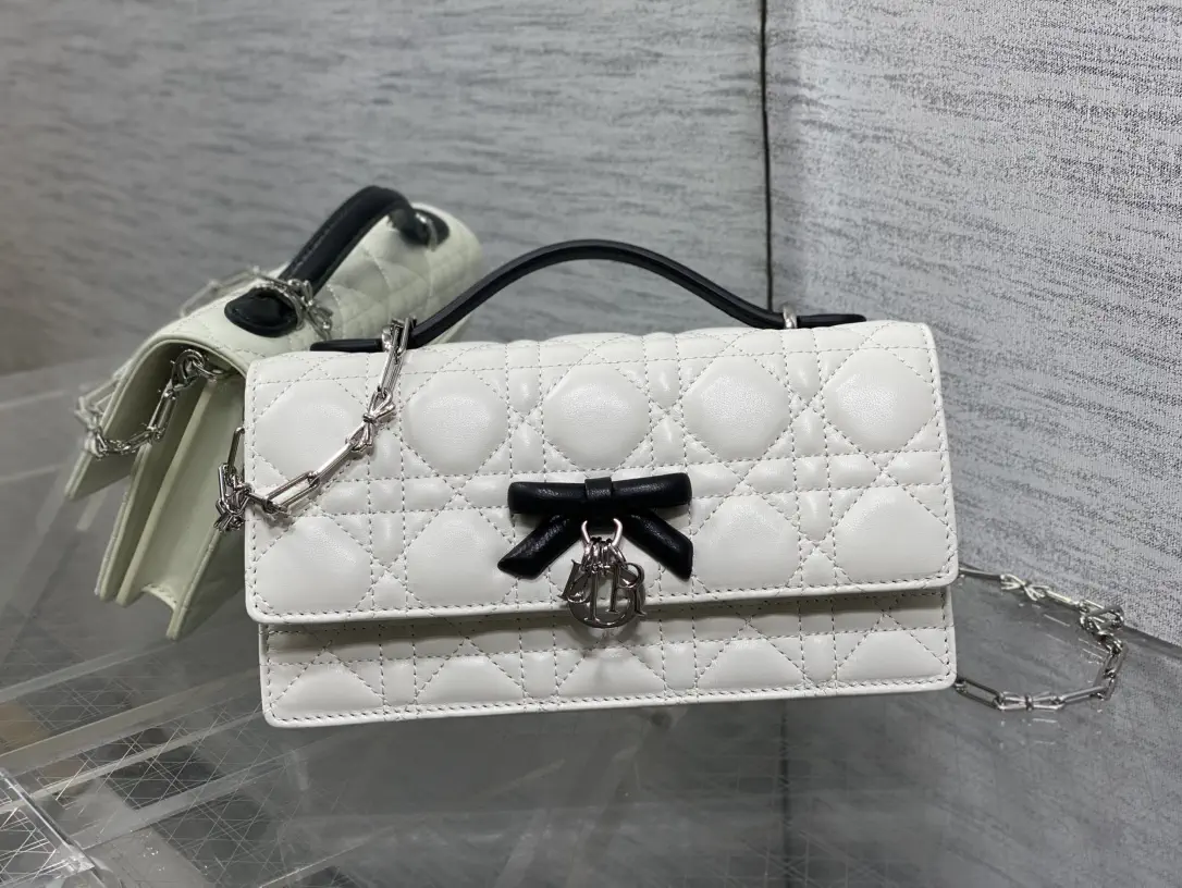 Dior Quilted Bow Charm Top Handle Bag with Chain Strap image 1