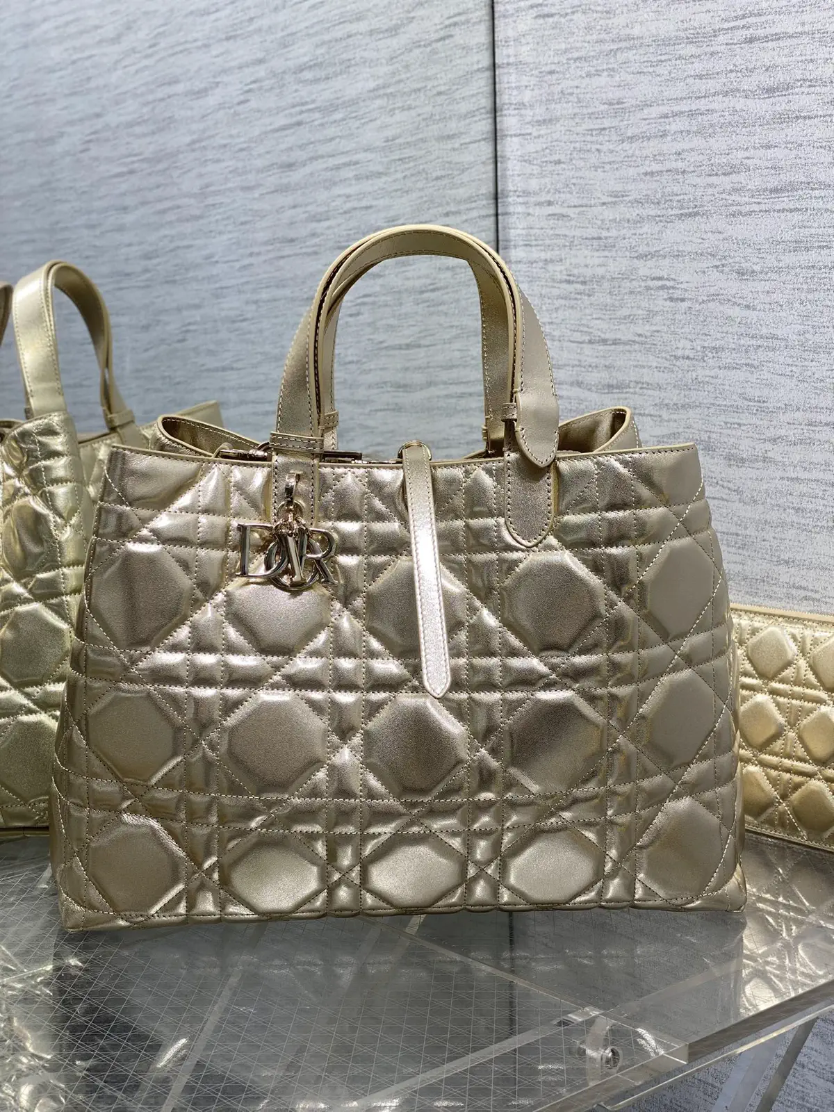 Dior Metallic Gold Quilted Top Handle Bag image 1