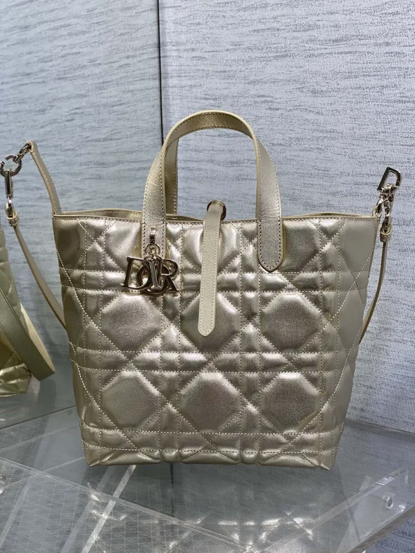Dior Quilted Metallic Tote Bag with Detachable Shoulder Strap image 1