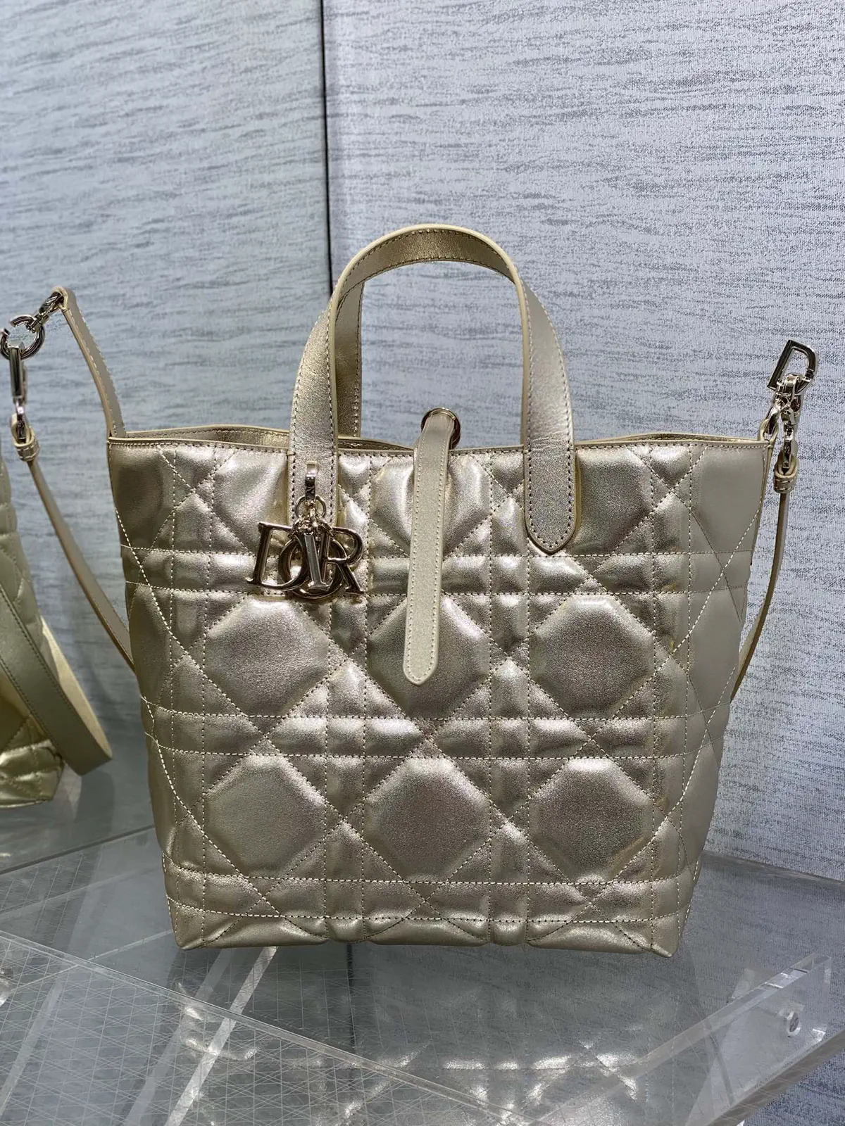 Dior Quilted Metallic Tote Bag with Detachable Shoulder Strap image 1