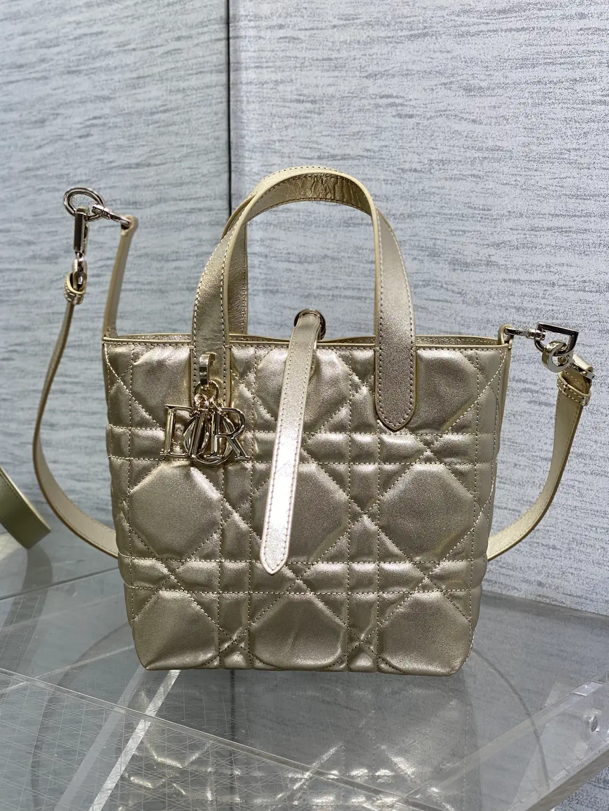 Dior Quilted Metallic Top Handle Bag with Detachable Shoulder Strap image 1