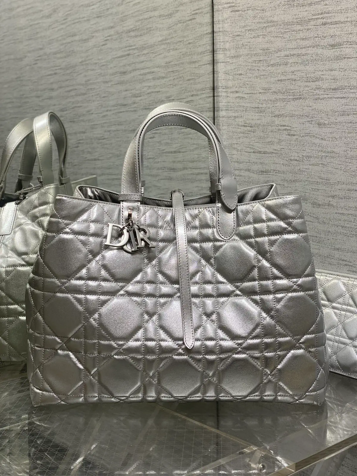 Dior Silver Quilted Tote Bag image 1