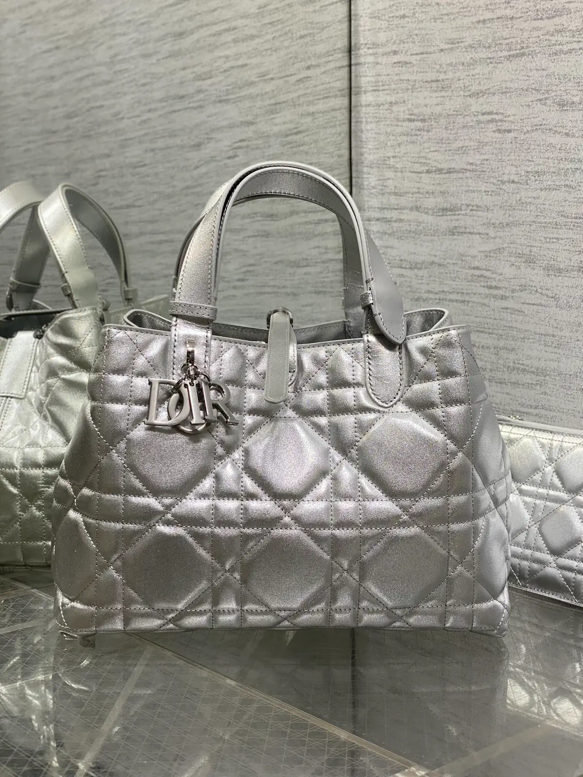 Dior Silver Quilted Top Handle Bag image 1