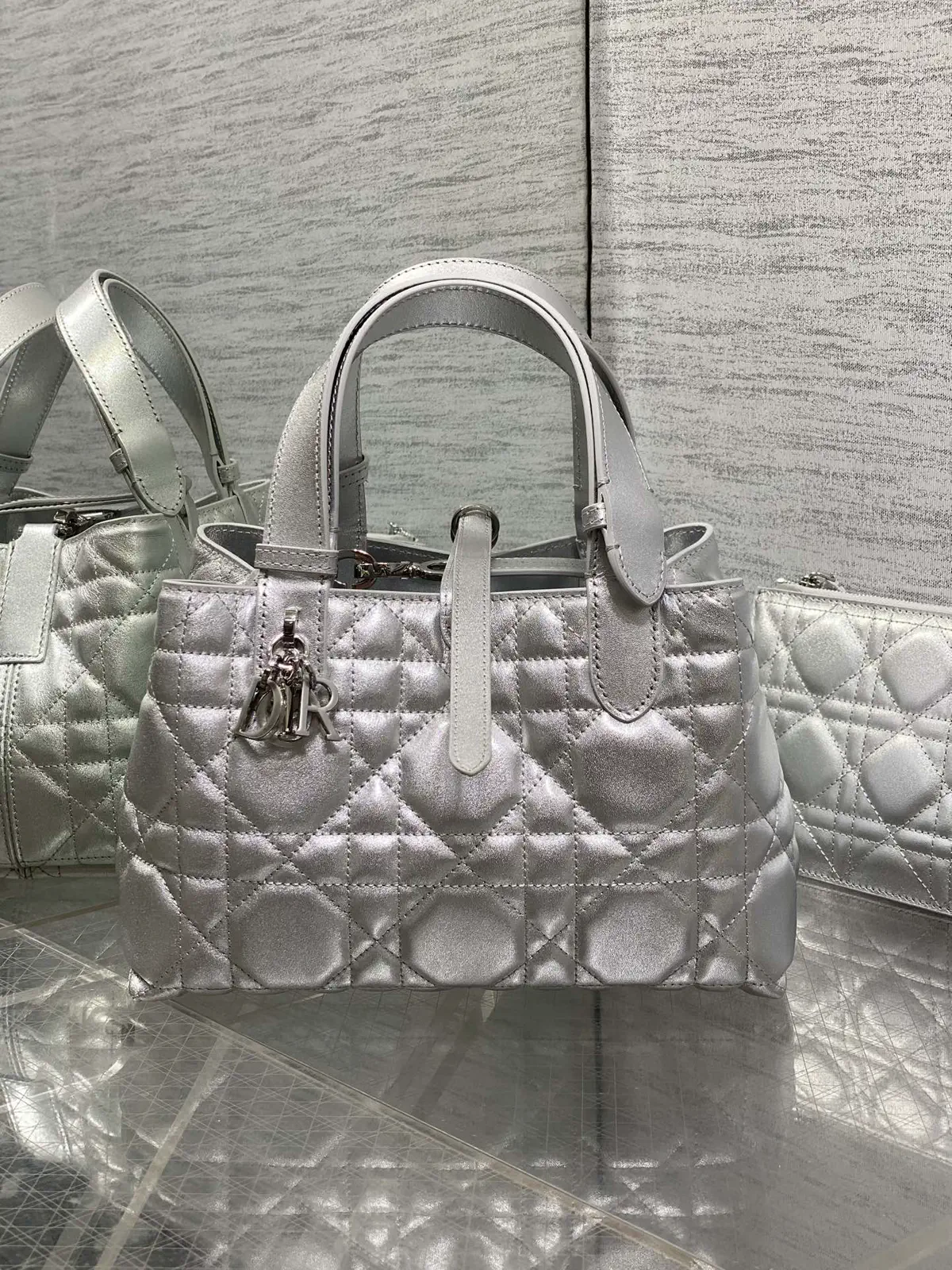 Dior Silver Quilted Top Handle Bag image 1