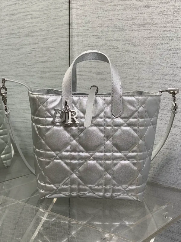 Dior Silver Quilted Top Handle Bag image 1