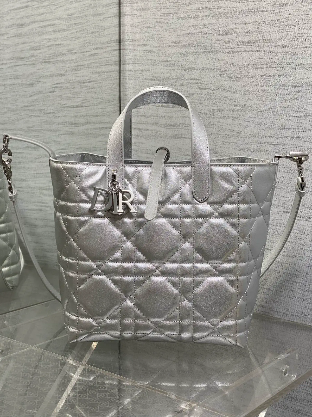 Dior Silver Quilted Top Handle Bag image 1