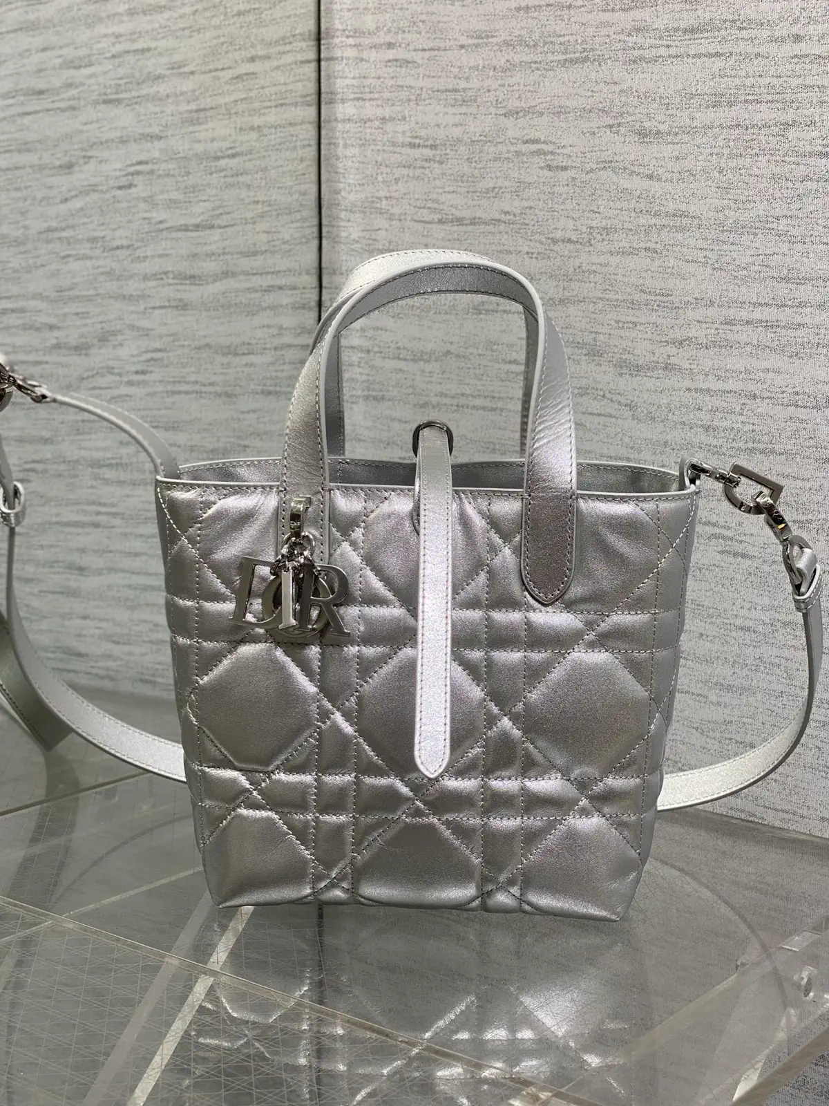 Dior Silver Quilted Top Handle Bag image 1