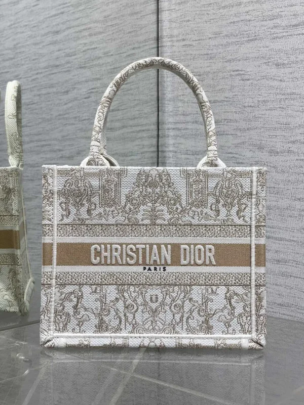 Dior White Gold Embroidered Book Tote Bag image 1