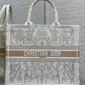 Dior White Gold Embroidered Canvas Book Tote Bag image 1