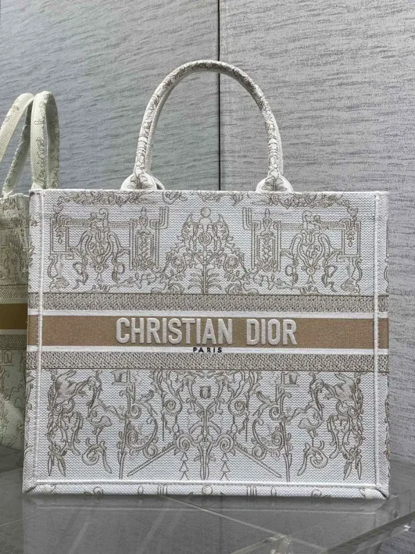 Dior White Gold Embroidered Canvas Book Tote Bag image 1