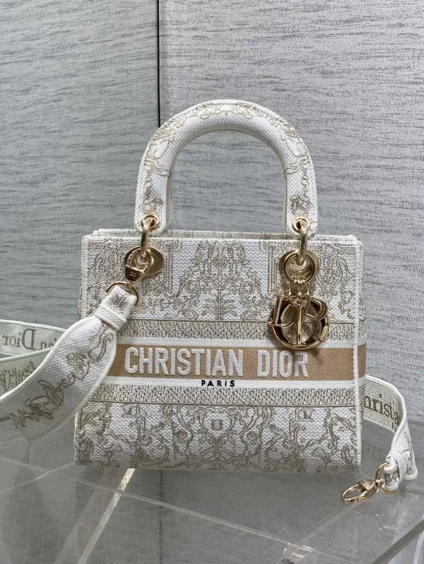 Dior White Gold Embroidered Top Handle Bag image 1