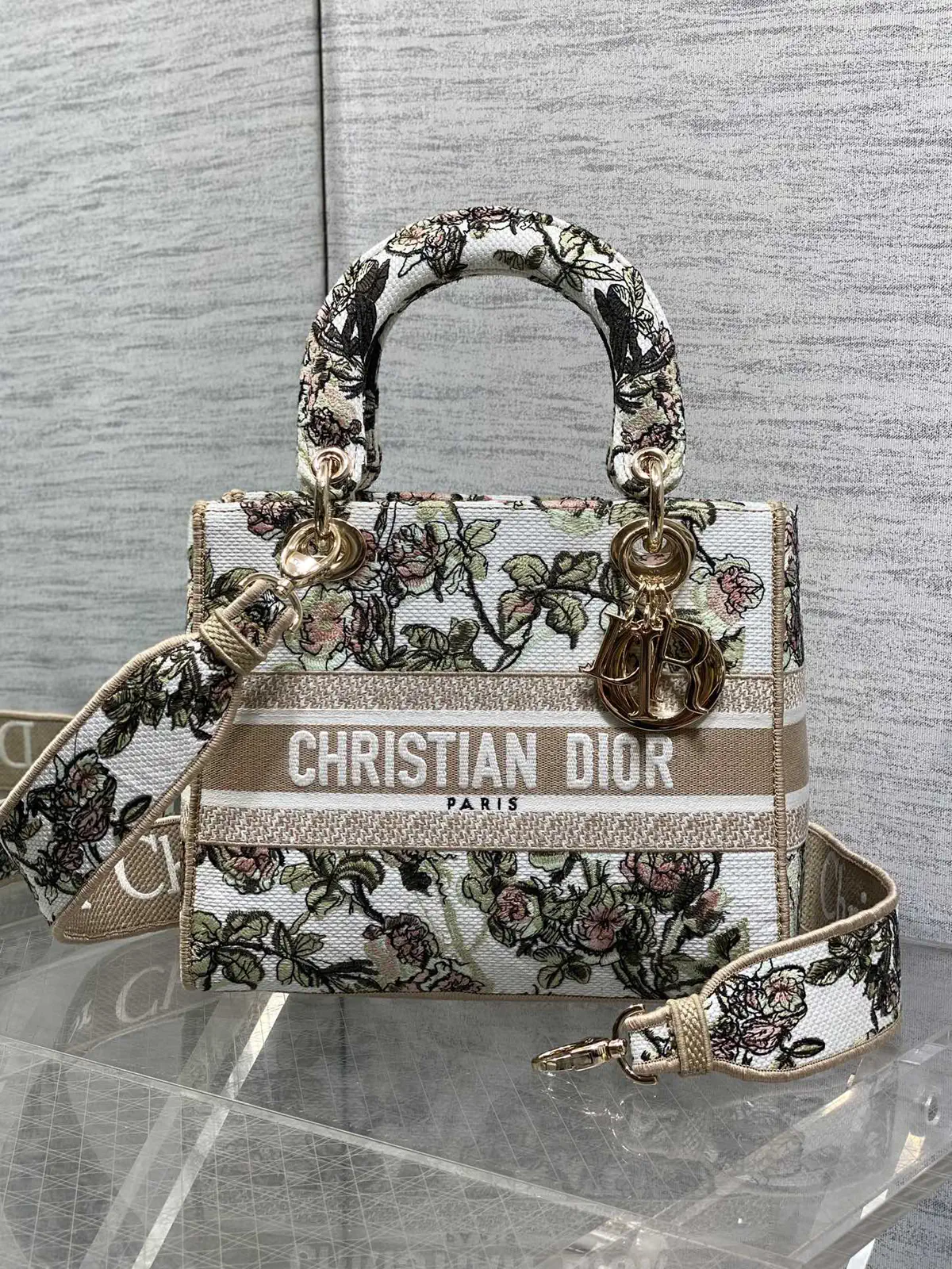 Dior Floral Embroidered Lady D-Lite Top Handle Bag image 1