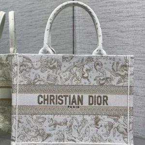 Dior White Gold Embroidered Canvas Book Tote Bag image 1
