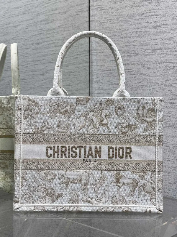 Dior White Gold Embroidered Canvas Book Tote Bag image 1