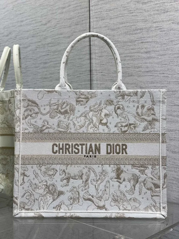 Dior White Gold Embroidered Canvas Book Tote Bag image 1