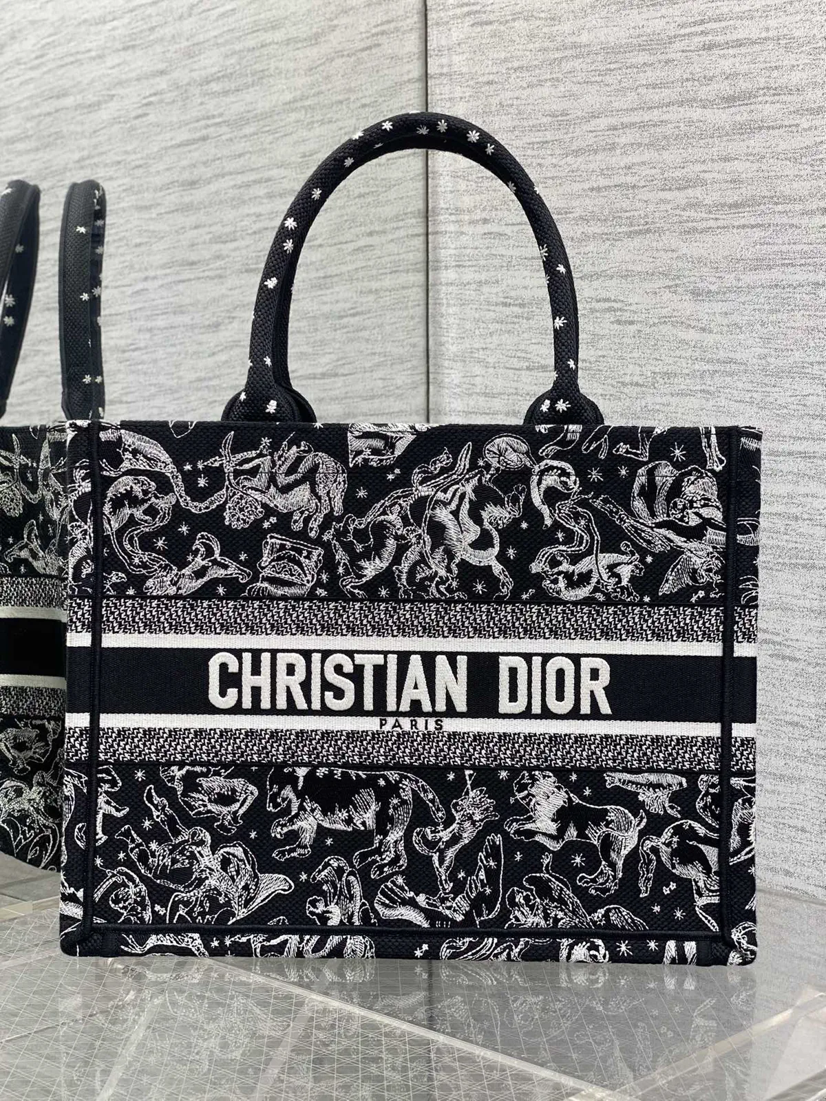 Dior Black Animal Embroidered Book Tote Bag image 1