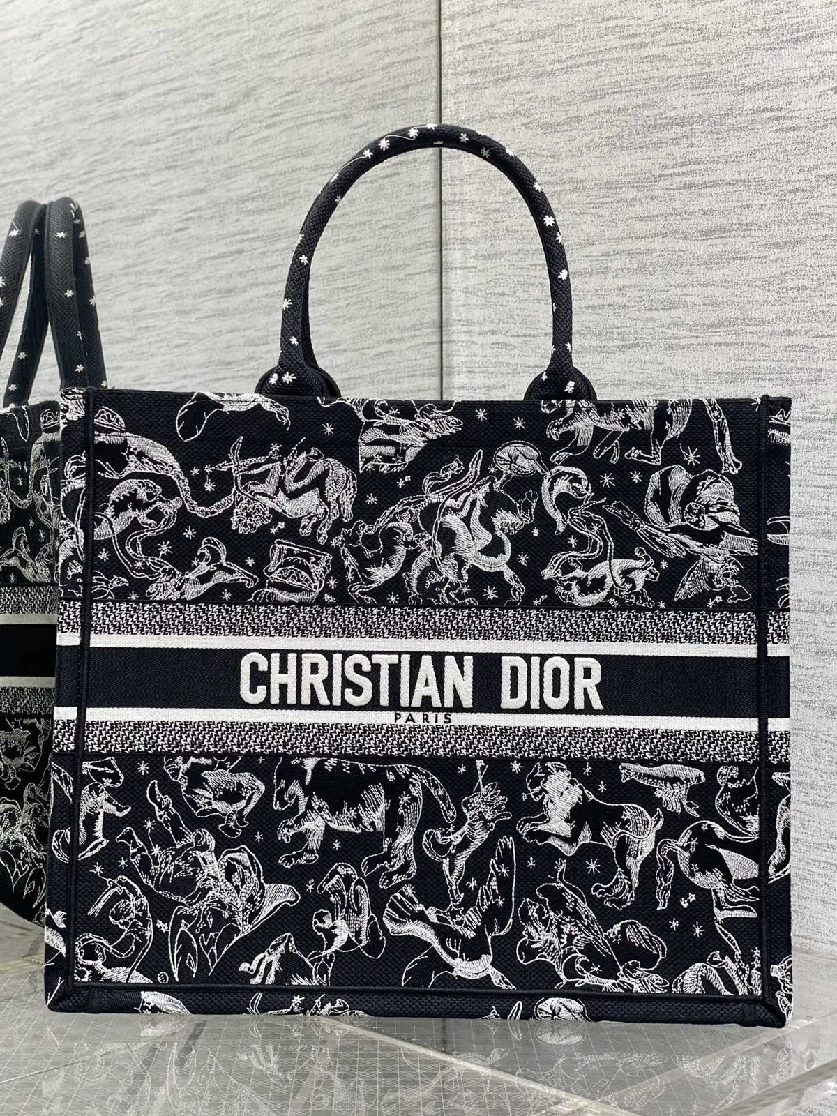 Dior Black Animal Embroidered Book Tote Bag image 1