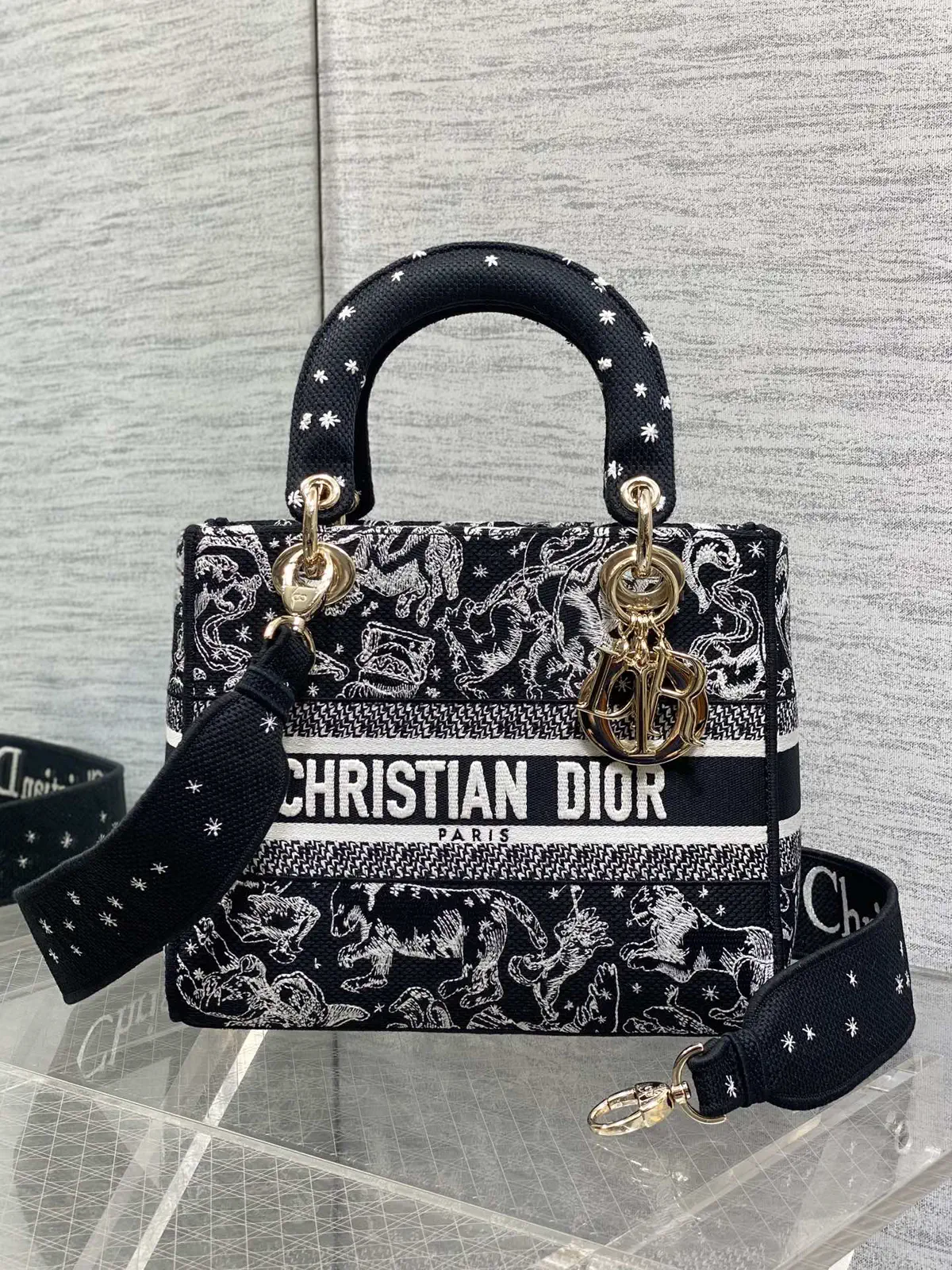 Dior Lady D-Lite Embroidered Top Handle Bag image 1